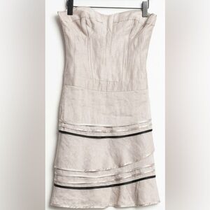 Reiss Strapless Layered Ruffle Dress in Taupe / Lavender with Black Trim USA 10.